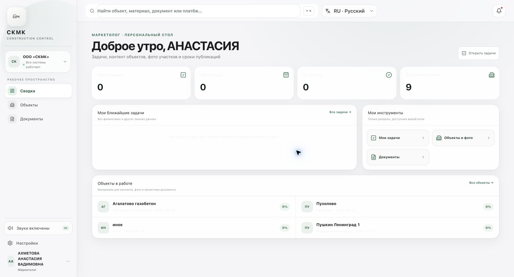 Персональная сводка СКМК